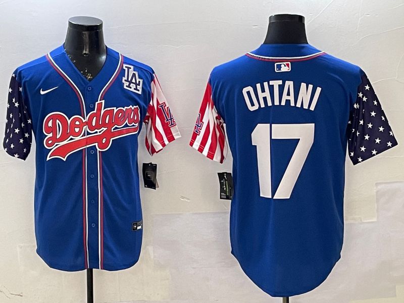 Men Los Angeles Dodgers 17 Ohtani Blue a generation of national flags Joint name 2025 Nike MLB Jersey style 7
